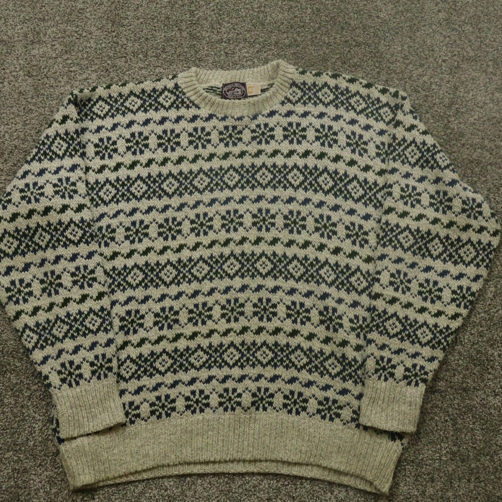 vintage sweater mens L knit colorful art Victoria Dry Goods Nordic christmas usa